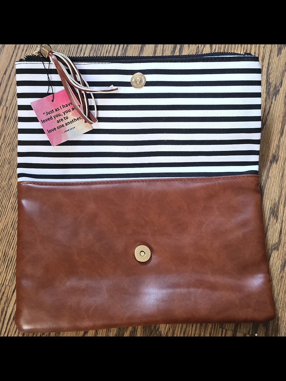 Striped Black & White and Brown Wristlet Clutch - Picture 3 of 4